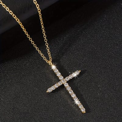 VANDAAG VERZONDEN - Ketting - Kruis - Christelijk - Diamanten - Jezus - Goud