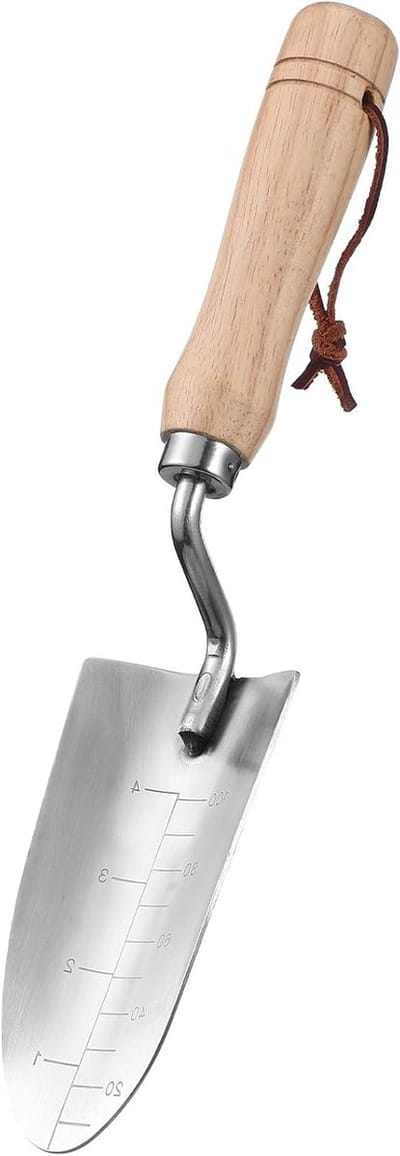 Duurzaam Roestvrijstalen Tuinschepje met Houten Handvat voor Tuinieren en Planten Graven, Ergonomisch en Multifunctioneel met Schaalmarkeringen