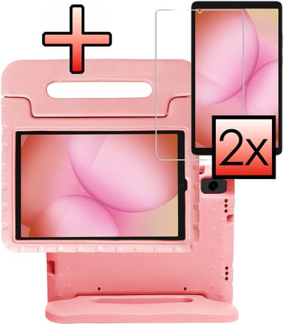 Hoes - Geschikt voor Samsung Galaxy Tab A11 - Met 2x Screenprotector - Kinderhoes Shockproof Bumper - Kidsproof Case - Tablet Hoesje - Kinder Cover - Zalm