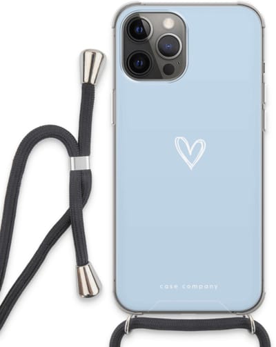 Case Company® - Hoesje met koord geschikt voor iPhone 13 Pro Max hoesje met Koord - Klein Hart Blauw - Telefoonhoesje met Zwart Koord - Bescherming aan alle Kanten en Over de Schermrand