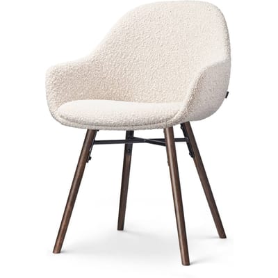 Nolon Nena-Mae Eetkamerstoel Bouclé Beige - met Armleuningen - Stof - Houten Poten - Walnoot - Design - Scandinavisch - Comfortabel