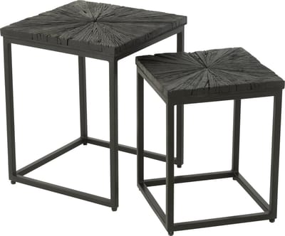 J-Line bijzettafel Shanil - hout/ijzer - zwart - set van 2