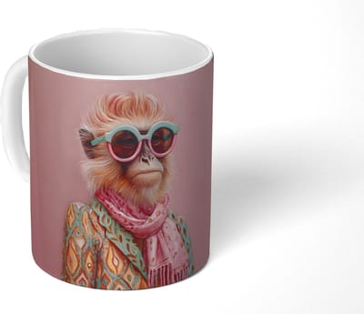 Mok - Koffiemok - Sjaal - Aap - Zonnebril - Jasje - Mokken - 350 ML - Beker - Koffiemokken - Theemok