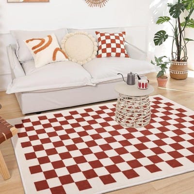 Geruite Vloerkleed Vierkant Wasbaar Vloerkleed voor Huisdecoratie Gebiedskleed met Antislipmat Geruit Tapijt voor Woonkamer Slaapkamer Keuken 40 x60cm beige