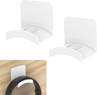 Koptelefoonhouder - Hoofdtelefoonhaak - Bureau Organisatie - Sterk Plakband - 2 Stuks - Wit