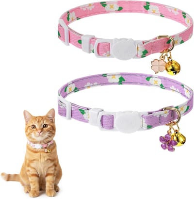 2 Stuks Verstelbare Kattenhalsbanden met Veiligheidssluiting en Belletjes, Geschikt voor Kittens en Katten, Halsbanden van 21-32 cm in Roze