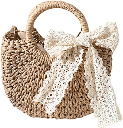 QTTVBTNA – 1 Stuk Handtas – Dames Stro Strandtas – Schoudertas – Crossbody Tas – Kleine Boho Handtas met Trekkoord Sluiting – Zomerse Strandtas voor Vakantie, Strand, Winkelen en Dagelijks Gebruik – Lichtgewicht Rieten Tas voor Dames – Bruin