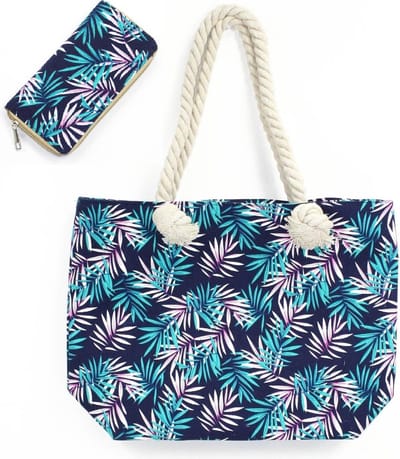 Hazel & Pip TROPICAL LEAVES Patroon Canvas Strandtas Shopper met bijpassende Portemonnee