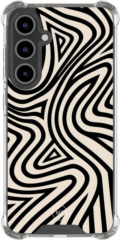 Hoesje (shockproof) geschikt voor Samsung Galaxy S24 FE - Groovy lines - Extra sterke case - TPU/polycarbonaat - Print - Zwart, Wit, Transparant