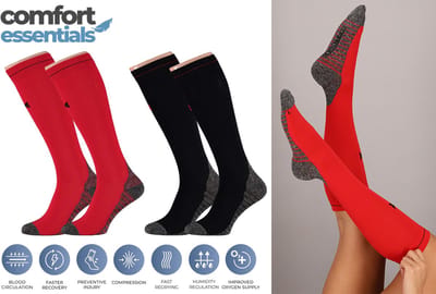 Comfort Essentials - Compressiekousen - Compressie Sokken - 2 Pack - Rood/Zwart - Maat 35-38 - Hardloopsokken - Steunkousen - Sportsokken - Skisokken