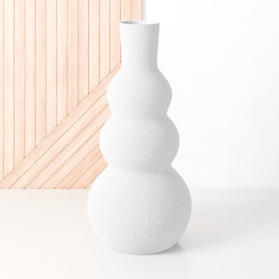 Fleuriek - Grote vaas Wit - H40 cm - Hoge bolvaas voor binnen of als decoratieve bloemenvaas, gekleurde ronde vaas van bio-kunststof - Vaas structuur