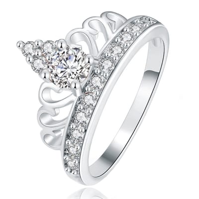 Dames Ring Verzilverd met Kroon en Zirkonia Stenen-16mm