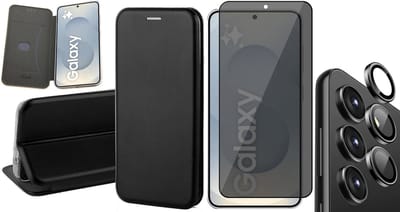 Hoesje geschikt voor Samsung Galaxy S25 - Privacy Screenprotector Volledig Dekkend Glas & Camera - Wallet Book Case Zwart