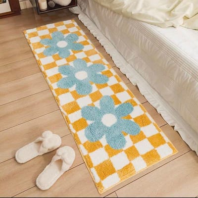 Tapijt Bedzijdetapijt Slaapkamer Vloermat Lelietje-van-dalen Bloemvormige Voetmat Stijl Vloerbedekking Lange Strook Imitatie Kasjmiertapijt 40 * 100 cm