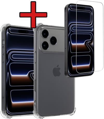 Hoesje - Met Screenprotector - Geschikt voor iPhone 17 Pro / 18 Pro - Sterk & Shockproof - Back Cover - Siliconen Case - Telefoon Hoes - Shock Proof - Telefoonhoes - Transparant