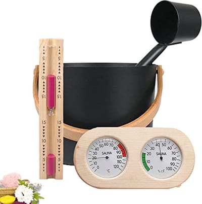 4-delige sauna-emmerset met troffel en thermometer – ideaal voor sauna-ervaringen
