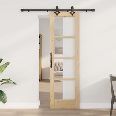 vidaXL - Schuifdeur - Naturel - 61 - x - 198,5 - cm - Massief - grenenhout - en - glas