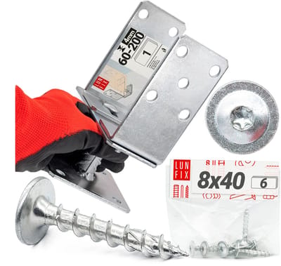 LUN FIX - Paalhouder 60–200 mm - Ø11 mm boorgaten - incl. 6x schroeven 8x40 mm - Opbouwhuls voor houten palen