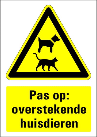 Pas op overstekende huisdieren sticker 210 x 297 mm
