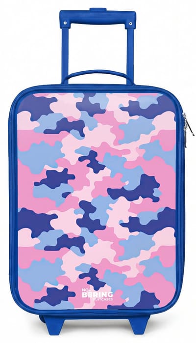 NoBoringSuitcases.com® - Kinderkoffer blauw - Kindertrolley jongen - Camouflage - Roze - Blauw - Koffer kind lichtgewicht - Reiskoffer trolley voor kinderen - Koffertje met lichtgevende wieltjes - Rolkoffer