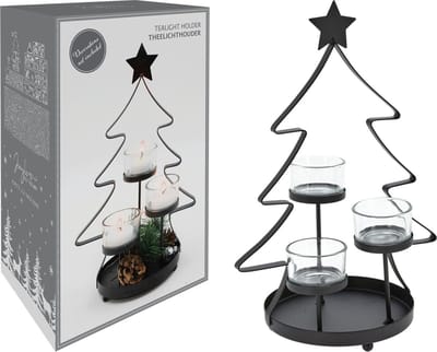 Homestyle Kerstboom Theelichthouders - Branders - 19x14x29.5 cm Zwart