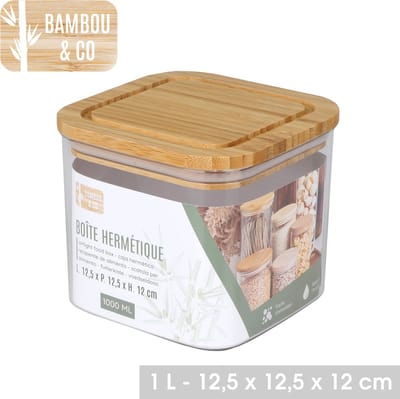 Bambou & Co keuken voorraadpot - 1L - kunststof /bamboe - met luchtdichte deksel
