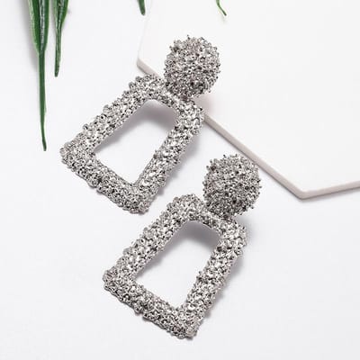 Nieuwe Holle Geometrische Trapezium Hangende Oorbellen voor Vrouwen Persoonlijkheid Punk Gesneden Metaal Brincos Sieraden Hyperbool Trendy Kerstcadeau gray