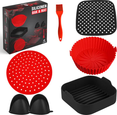 W&Z® Siliconen Bakje geschikt voor Airfryer siliconen bakje - Bakpapier Alternatief - Geschikt voor Airfryer Accessoires - Mand - Bakvorm -Inclusief Wanten - XXL