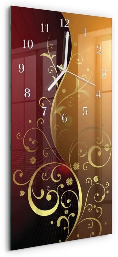 Tulup Wandklok - Abstractie Glazen Wandklok Design - 30x60 cm - Rood Klok Glas Met Opdruk - Witte Handen - Rechthoekige Wandklok - Wandklok Glas Met Motief - Decoratieve Glazen Klok