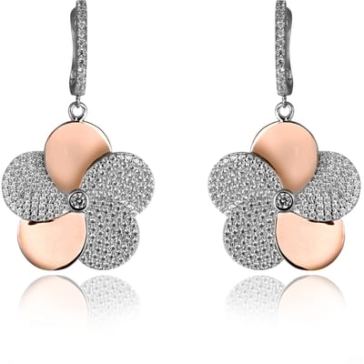 Orphelia ZO-7452 - Oorhangers Flower - Zilver 925 Bicolor - Zirkonia - 3,5 cm