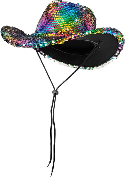 KIMU® Cowboyhoed Regenboog Zilver Pailletten - Pride Gekleurd Cowboy Hoed Sequin - Rodeo Feest Foute Party Dames Heren Festival