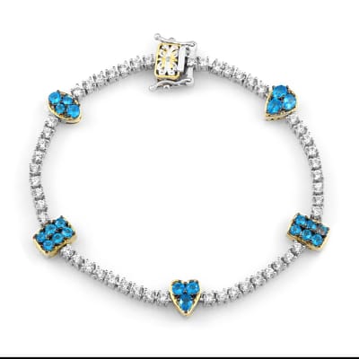 Cavill - 925 Sterling Zilveren Armband met 7,2 ct Neon Blauwe Apatiet - Braziliaans Edelsteen - Druppelvorm & Rond - Elegante Prong Zetting - 20 cm