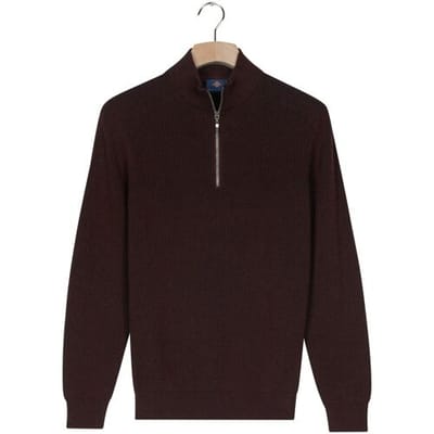 Baileys Trui Half Zip Uni Color Plated Rib Knit Dark Mauve / male