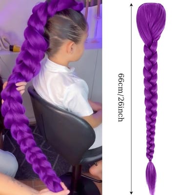 Rumi Kostuum Kapsel Synthetisch Gevlochten Paars Haar Paardenstaart 26 Inch Lange Paardenstaart Met Clips Voor Kinderen Meisjes Halloween Kerst (as the picture,26inches) gray