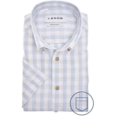 Ledûb Overhemd Cotton-Linen Blend Check Blauw / male