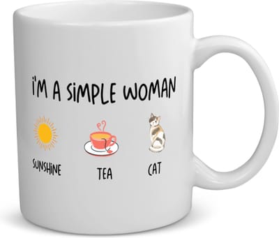 Akyol - i'm a simple woman sunshine, tea, cat koffiemok - theemok - Quotes - vrouwen die simpel zijn - vrouwen - quotes - verjaardagscadeau - verjaardag - cadeau - kado - geschenk - gift - 350 ML inhoud