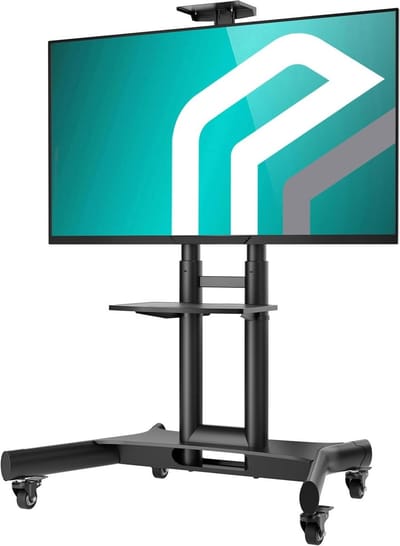 Mobile TV Stand on Wheels for 40-70 Inch Screen TV Bracket Wagon up to 45.5kg - Height Adjustable Floor Stand for Television with VESA 100x100-600x400mm - TS1551-B Black