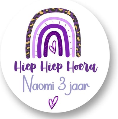 20x Regenboog Paars stickers met naam - Rainbow Purple - Verjaardag stickers - Meisjes - Gepersonaliseerd - Sluitstickers - Kinderfeest Traktatie - Uitdelen - Uitdeeltraktatie - Wensetiket - Rond - 40mm - Glossy sticker