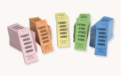 Loterij Tickets - Nummer Loterij - Fondsenwerving Evenementen - Enkele Perforatie - 1-100.000 - 5 Kleuren