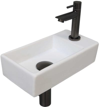 INK - Fonteinpack Porselein Rechts incl. Fonteinkraan - Design Sifon - Design Plug en Montageset - 360x180x90 Mm - Mat Wit/metal Black