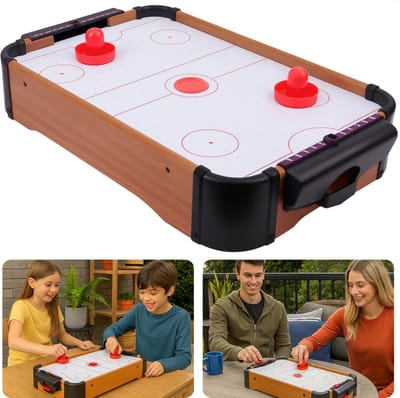 Cheqo® Mini Air Hockey Tafel - Air Hockey Set - Zwevende Puck - Ingebouwde Fan - Voor Kinderen - 2 Spelers - Scoretellers - Speelgoed Air Hockey - Air Powered - Vanaf 6 Jaar - Pucks En Discs Inbegrepen