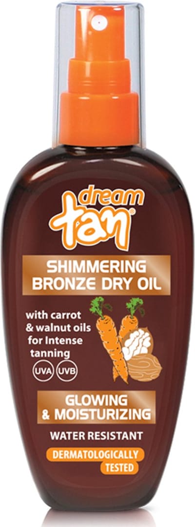 Dream Tan Shimmering Bronze Dry Oil 100ml - Snelle Bruining met Hydratatie & UV-bescherming voor Gezicht en Lichaam