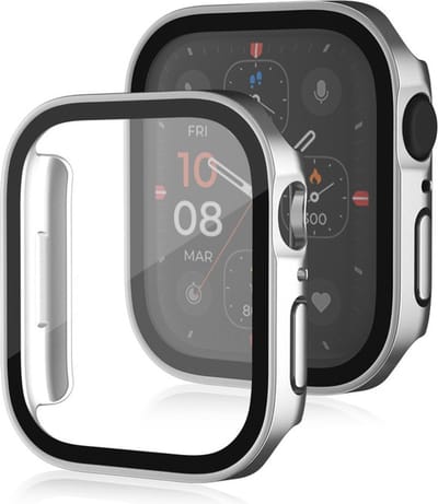 Watch case screenprotector - hoesje - gehard glas - geschikt voor Apple Series 7 / 8 / 9 met case size 41 mm - zilver