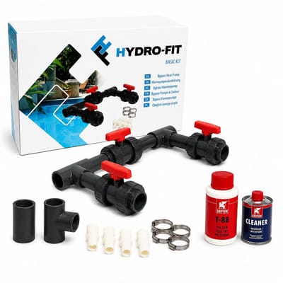 COIL Bypass Kit voor Zwembad Warmtepomp Universeel PVC 50 mm Basic Set met 3 Kogelkranen, Griffon Lijm en Reiniger – DIY Installatie voor Zwembadverwarming en Waterregeling