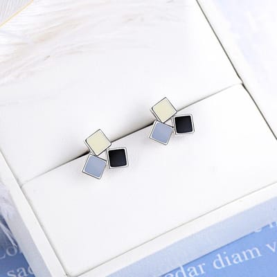 925 Sterling Zilver Klassiek Ruim Gemengde Kleur Epoxy Vierkante Stud Oorbellen voor Vrouwen Sieraden Boucle D'oreille Oorbellen S-E799 white