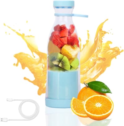 Draagbare mini-blenderbeker, 380 ml elektrische blenderbeker voor vers sap, met USB-oplaadbare mini-blender, geschikt voor het maken van smoothies, sappen en ijs, perfect voor op reis en tijdens het sporten - blauw.