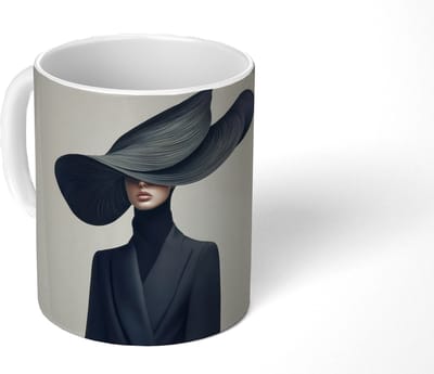 Mok - Koffiemok - Zwart - Vrouw - Hoed - Mokken - 350 ML - Beker - Koffiemokken - Theemok