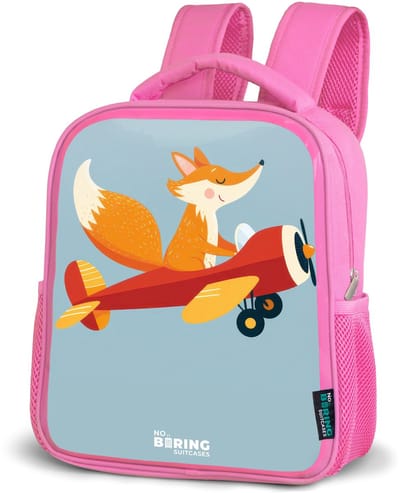 NoBoringSuitcases.com® - Rugzak roze - Schooltas meisjes - Vos - Vliegtuig - Vliegen - Kinder rugtas meisje - Boekentas kind - Kinderrugzak voor school - Schoolrugzak