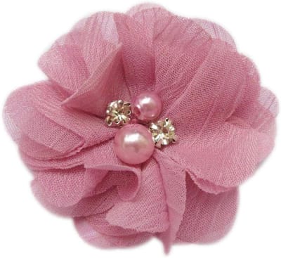 Chiffon Bloem Versieringen - Stoffen Bloemen - Ambachtelijke Projecten - Met Parel en Strass - 20 stuks - Zacht Roze