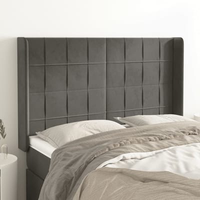 vidaXL - Hoofdbord - met - randen - 147x16x118/128 - cm - fluweel - donkergrijs